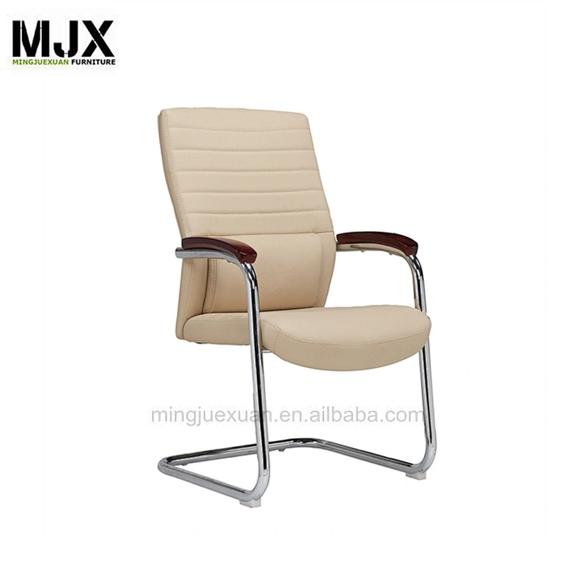 modern steel home office furniture luxury pu leather visitor chair Oak wood armpad