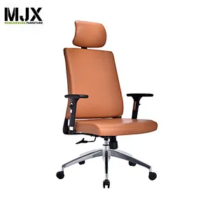 Comfortable brown PU leather high back executive office chair with BIFMA passed 60mm PU nylon castors