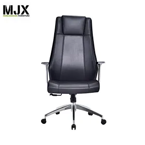 Classical comfortable luxury black PU high back boss chair with aluminium alloy base
