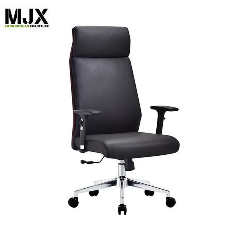 High end black high back PU leather luxury boss swivel chair 370mm luxury chrome metal base