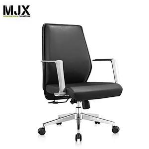 Hot-selling black durable leather mid back best quality executive chair with 350mm square tube aluminium base