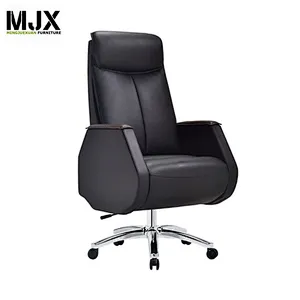 High end black high back PU leather luxury boss swivel chair 370mm luxury chrome metal base