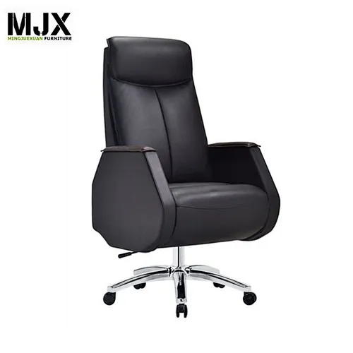High end black high back PU leather luxury boss swivel chair 370mm luxury chrome metal base