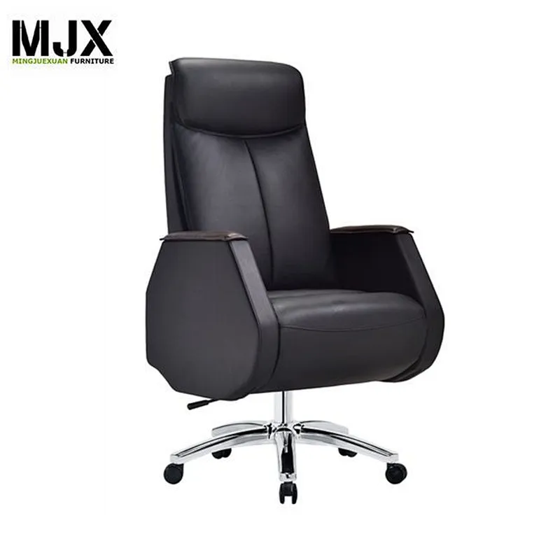 High end black high back PU leather luxury boss swivel chair 370mm luxury chrome metal base