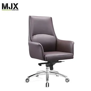 Simple design  brown mid  back PU leather boss visitor chair  with 2.0mm thickness chrome metal frame
