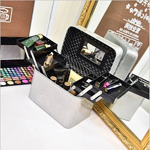 Portable Cosmetic Box Waterproof Toiletries Organizer, Professional PVC Travel Cosmetic Organizer Makeup Brush Case