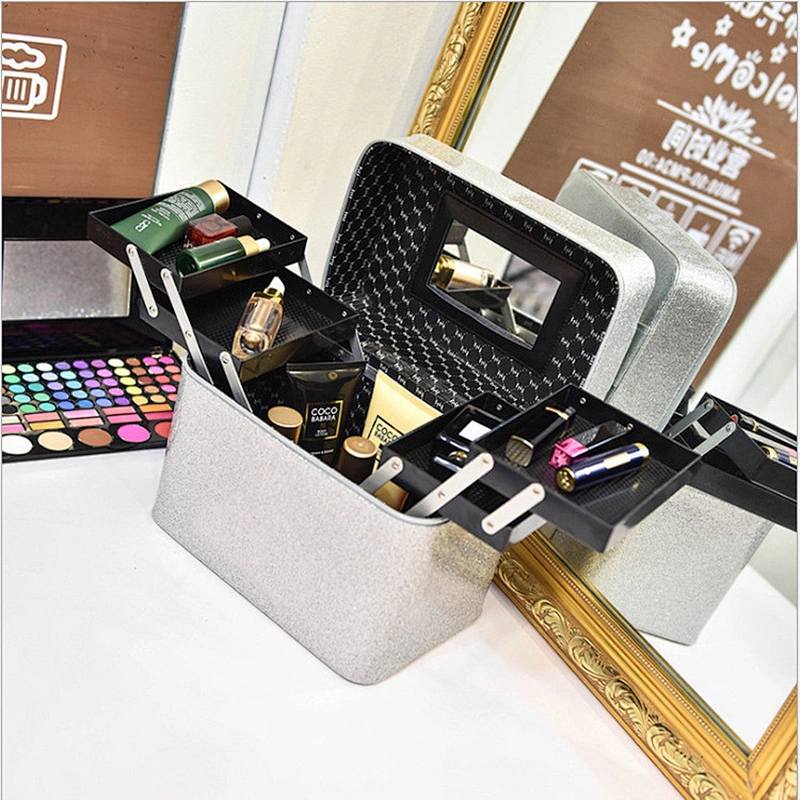 Portable Cosmetic Box Waterproof Toiletries Organizer, Professional PVC Travel Cosmetic Organizer Makeup Brush Case