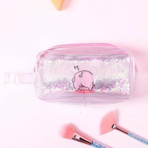2020 Transparent Quicksand Shiny Cute Cartoon Large Capacity Kawaii Cosmetic Storage Bag