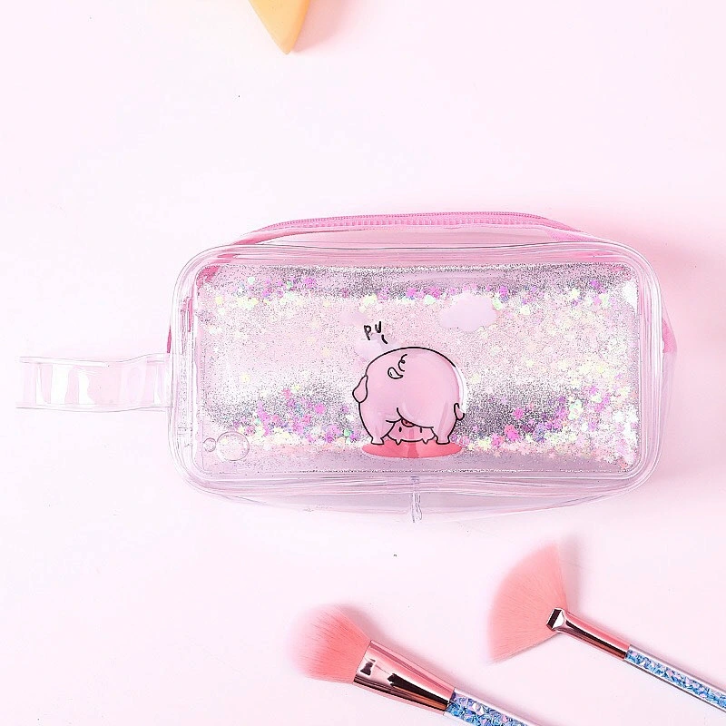 2020 Transparent Quicksand Shiny Cute Cartoon Large Capacity Kawaii Cosmetic Storage Bag
