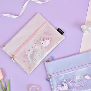 Korea Creative Candy Rabbit Oxford Cloth File Bag Cute Cartoon Double Zipper Pupils Book Pencil Bag