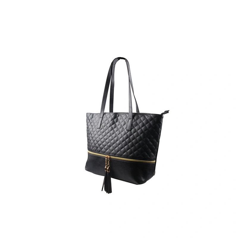 Factory Wholesale Lady Black Leather Handbags With Tassel