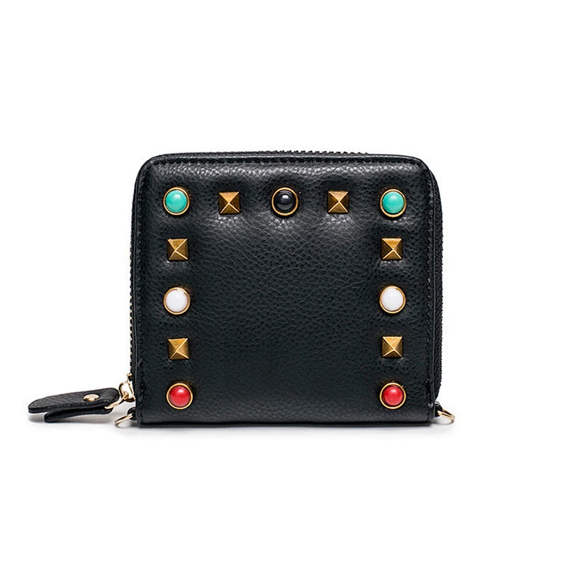 Women's Genuine Leather Cute Purse Sling Chain Small Bag Zipper Women Wallet With Diamonds