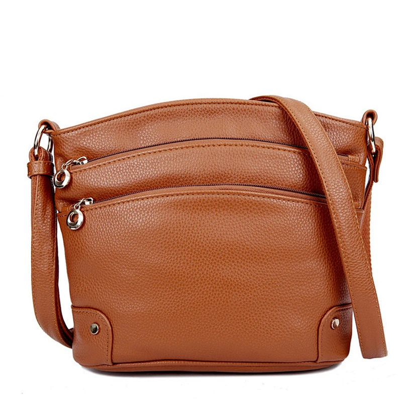 High quality women triple zip pocket large capacity single shoulder bag crossbody bag