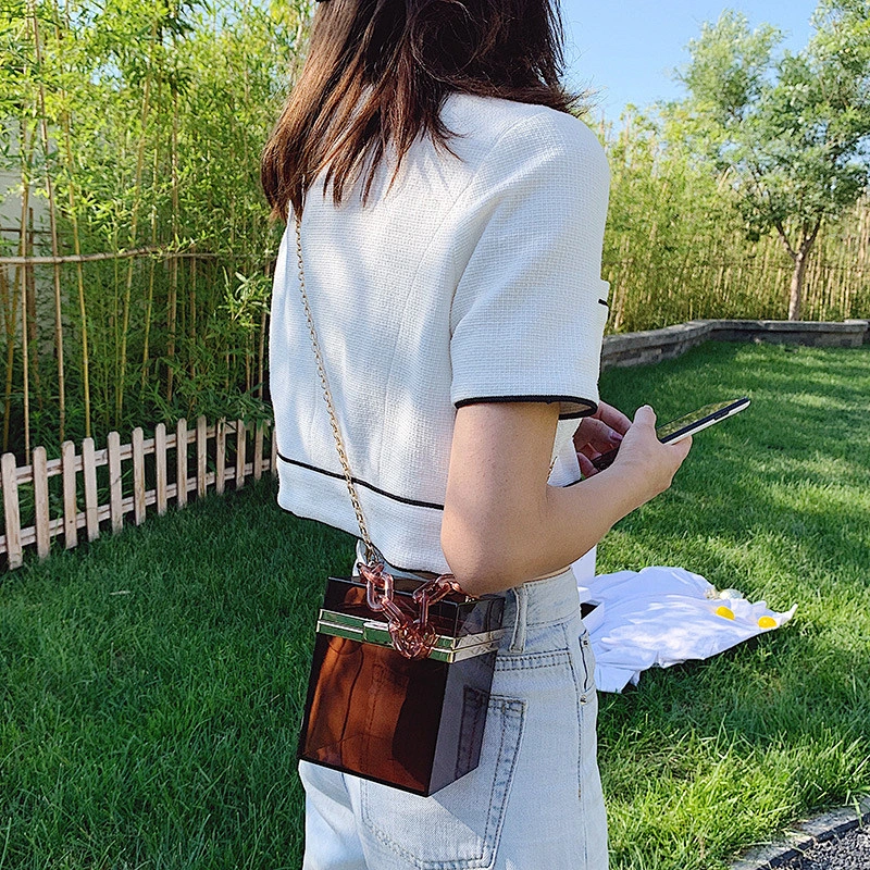 Amazon Hot Women Transparent Box Shoulder Purse Handbag Acrylic Clutch Bag