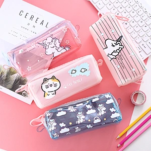 Wholesale Kids Cute Big Zipper Pencil Case Student PVC Storage Organizer Cartoon Unicorn Pen Bag