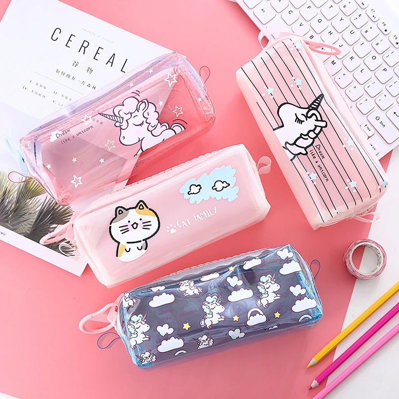 Wholesale Kids Cute Big Zipper Pencil Case Student PVC Storage Organizer Cartoon Unicorn Pen Bag