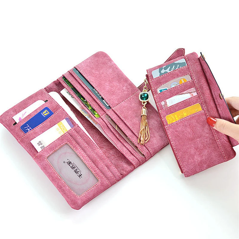 Wholesale Fashion Multi-compartment Tassel Long Clutch multifunction woman red leather wallet card holder