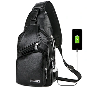 Hot Fashionable Traveling Cell Phone USB Crossbody PU Leather Sling Shoulder Bag Men Crossbody Bag