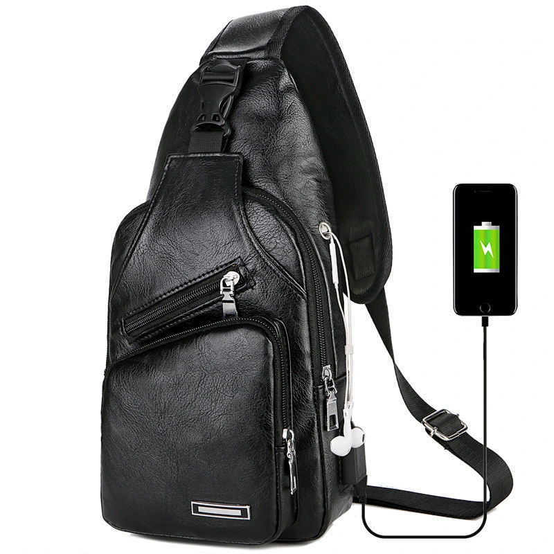 Hot Fashionable Traveling Cell Phone USB Crossbody PU Leather Sling Shoulder Bag Men Crossbody Bag