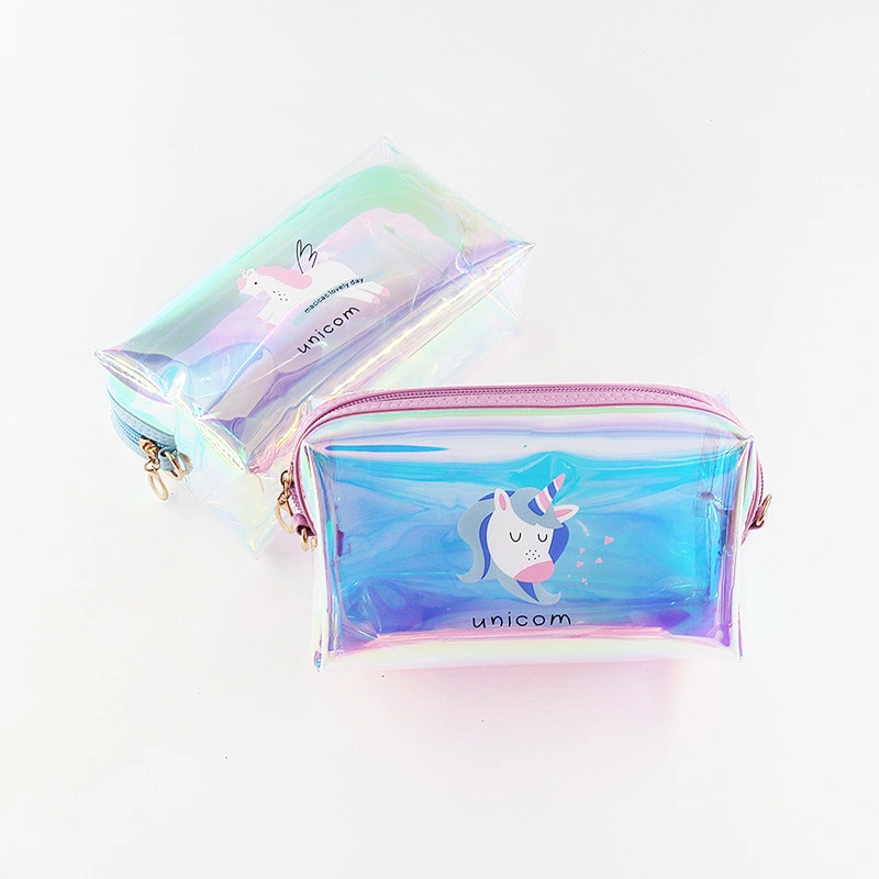 Personalized Custom Unicorn Cosmetic Bag Cartoon Cute Female Bag TPU Transparent Laser Holographic Bag