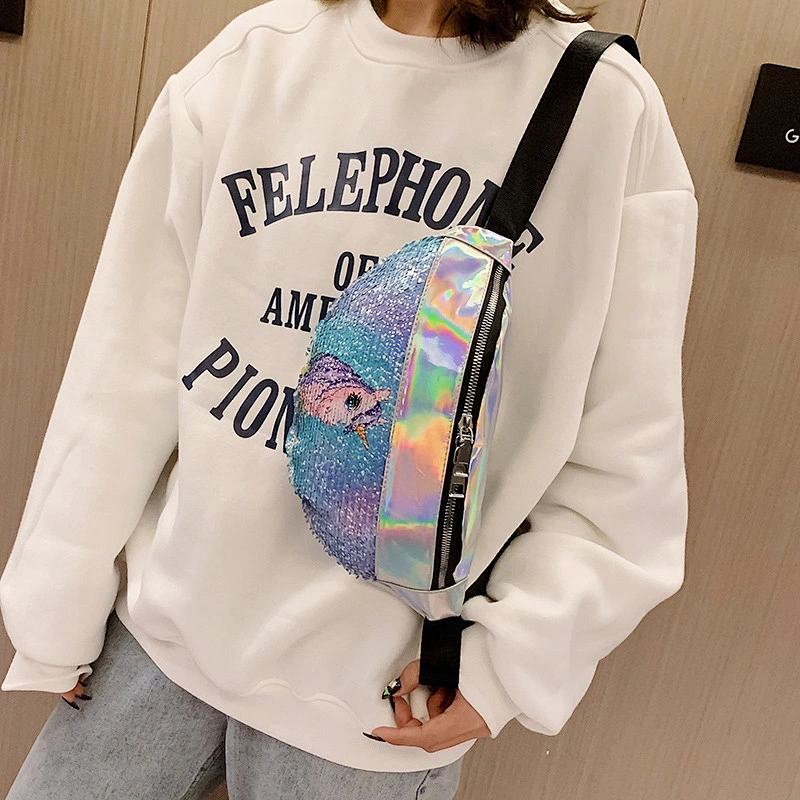 2021 New Fashion Waist Bag Creative Laser Sequins Children Unicorn Shoulder Diagonal Sequin Bag Women