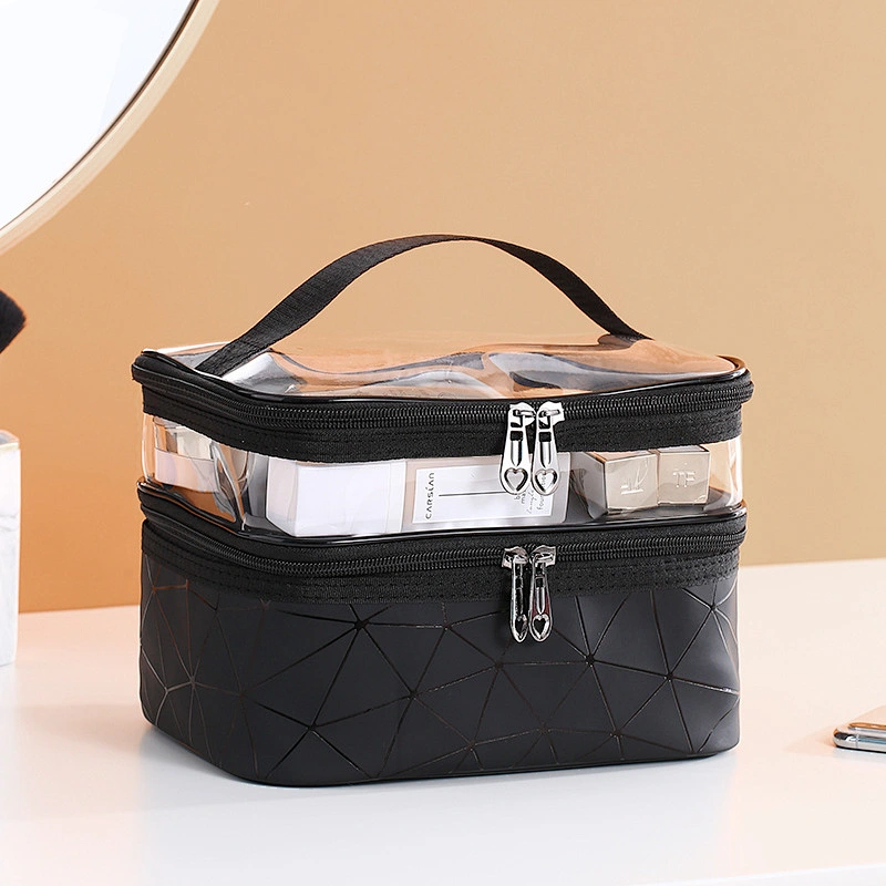 Double Layer Women Makeup Bag Portable Bag Travel Cosmetic Bag