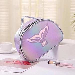 2020 Custom Logo Personality Waterproof Flash Mermaid Laser PU Holographic Portable Cosmetic Bag