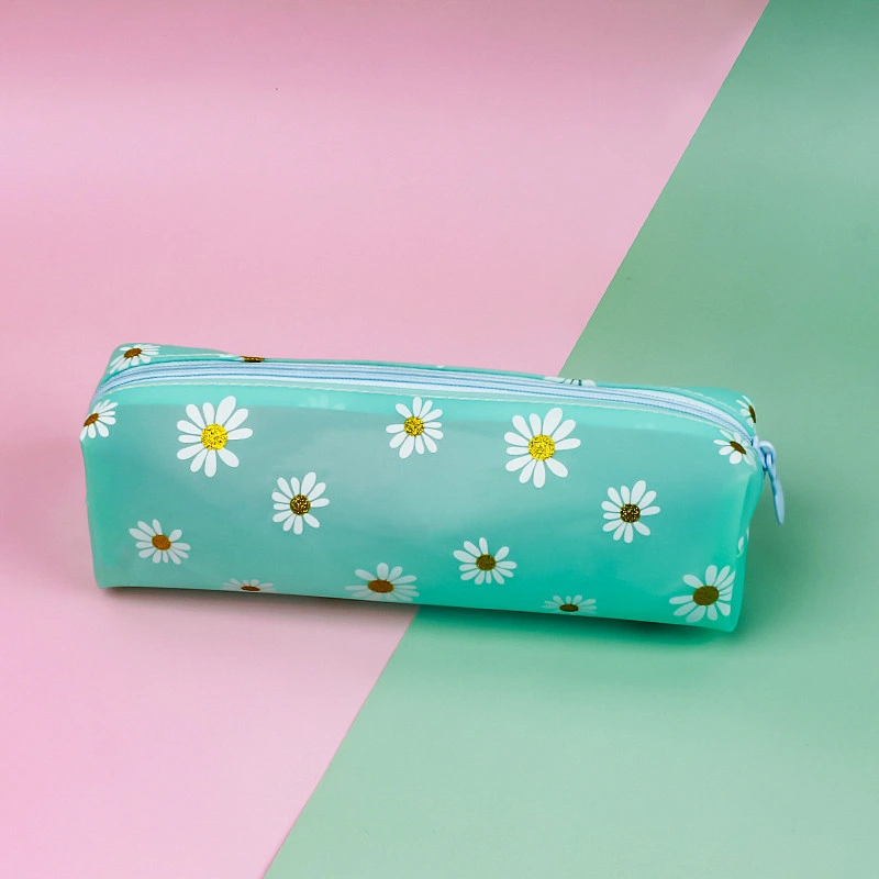 Small Daisy Large Capacity Pencil Case Simple Transparent TPV Girl Cosmetics Daisy Storage Bag Student Pencil Case