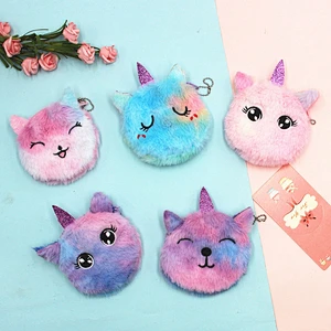 Hot selling unicorn cartoon coin purse children cat plush cute coin purse key pendant bag