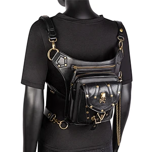 Fashion rivet mens gothic bag steampunk retro rock women skull waist bag shoulder messenger bags