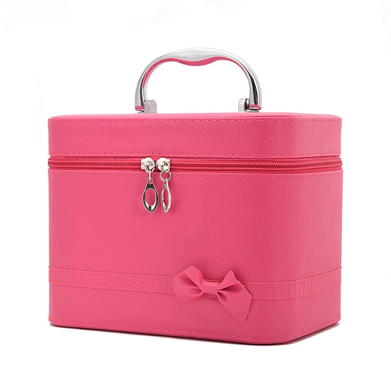 PU Square Makeup Pure Color Cosmetic Bag 2020 New Style Cosmetic Box Fashion Bow Cosmetic Case