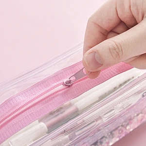 Korean Girl Quicksand Pencil Case Female Ins Simple Creative Sequin Transparent Large Capacity Stationery Bag