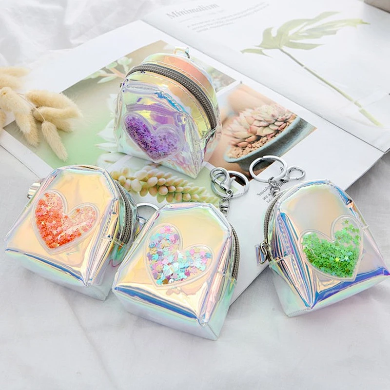 Hot sale laser love coin purse creative mini lady backpack zipper coin purse factory wholesale