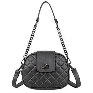 Fashion High Capacity 3 Layer Zipper PU Leather Round Diamond Lattice Messenger Shoulder Bags for Women Purse Bag