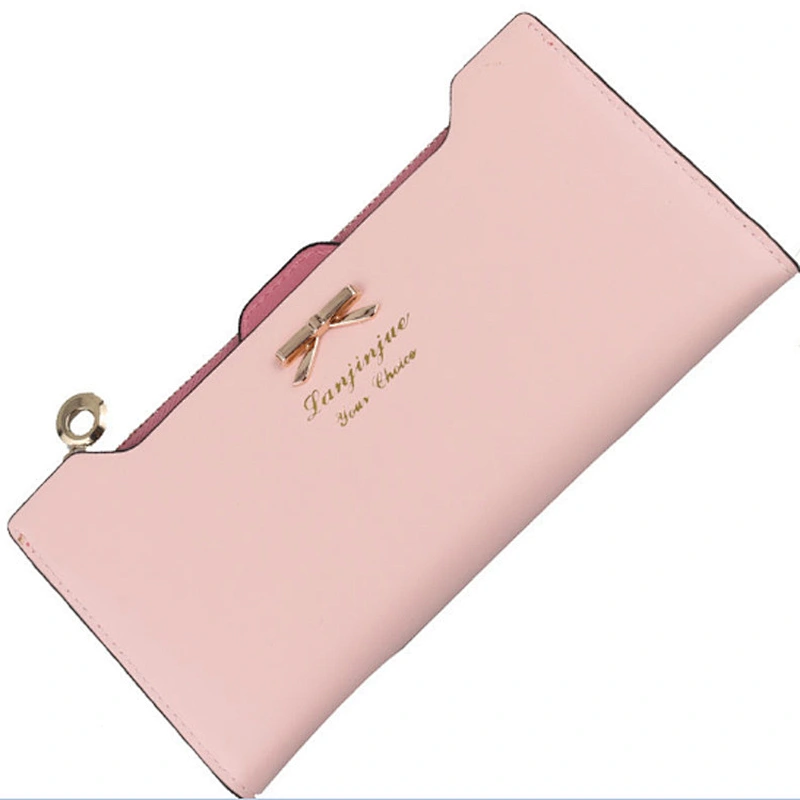 Newest women long zipper wallet high capacity fashion bowknot leather zipper lady wallet