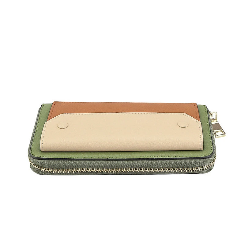 New High Zipper Quality Genuine Leather Women Cell Phone Wallet