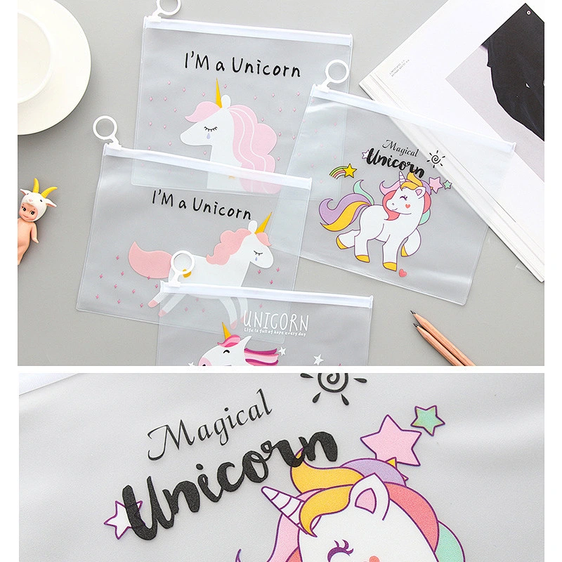 Cheap Wholesale School Office Stationery Clear Kawaii Unicorn Transparent Custom Cute Kids Pencil Case