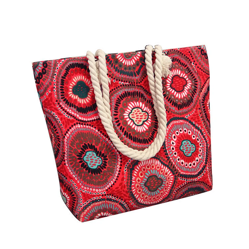 Wholesale Custom Ethnic Style Shoulder Handbag Multi Color Printed Canvas Tote Bag