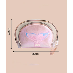 2 Pcs Women Lipstick Waterproof Portable Large Capacity Makeup Mermaid Laser Cosmetic Bag