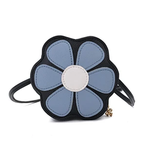Hot sale children pu mini flower shape bag zipper inclined single shoulder bag crossbody bag