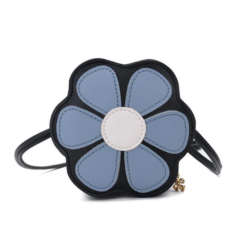 Hot sale children pu mini flower shape bag zipper inclined single shoulder bag crossbody bag