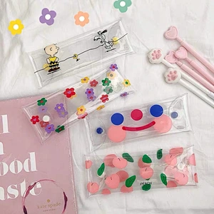 Wholesale Ins Hot Transparent Cute Flower Pen Bag Cloud Smile Face Pencil Case Student Use Stationery Storage Box