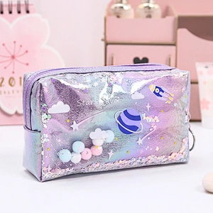 Cute Large Capacity Planet Quicksand Cosmetic Bag Girl Women Portable Small Travel Bag