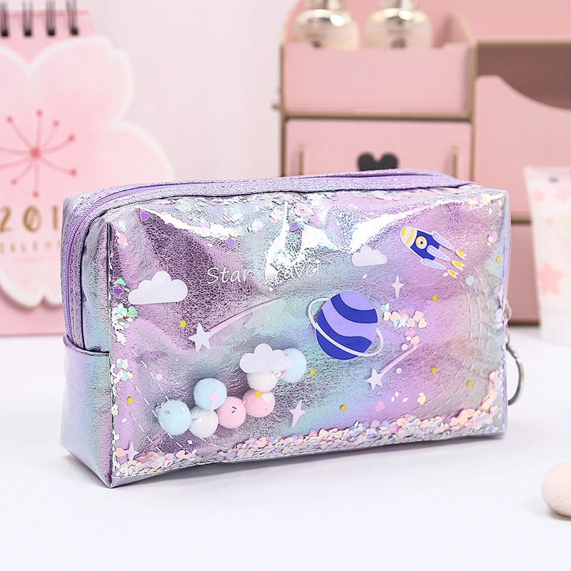 Cute Large Capacity Planet Quicksand Cosmetic Bag Girl Women Portable Small Travel Bag