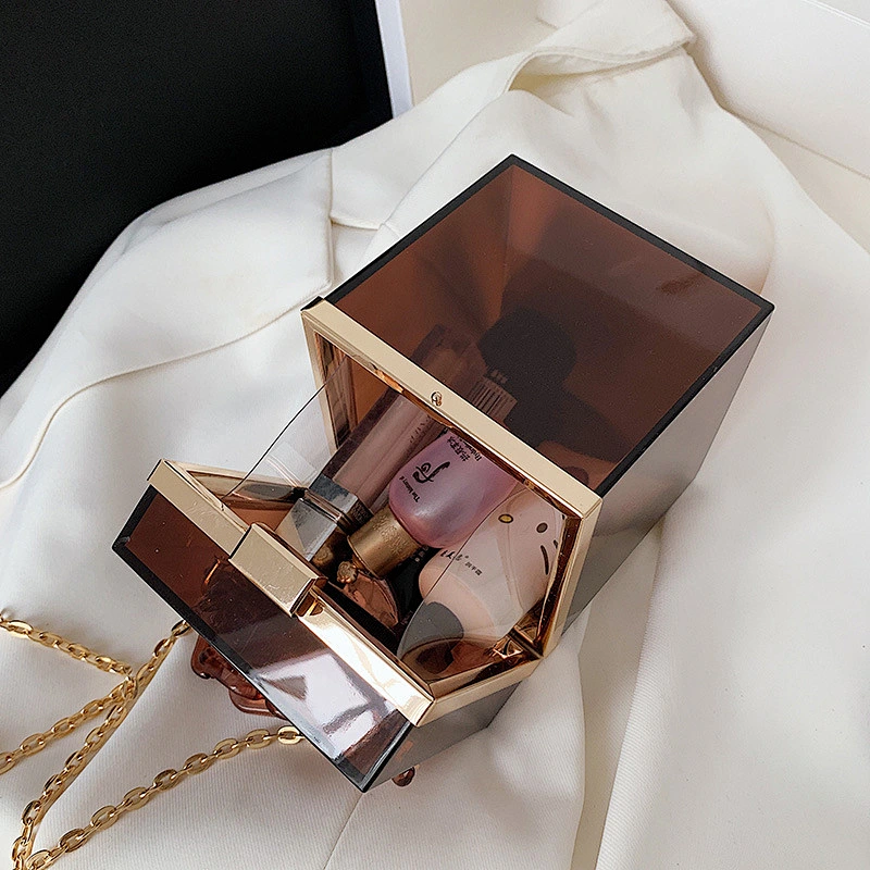 Amazon Hot Women Transparent Box Shoulder Purse Handbag Acrylic Clutch Bag