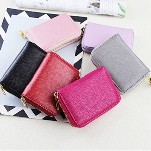 2020 new solid color lychee pattern organ card bag women's ID card holder coin purse all-in-one bag