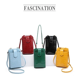 Fashion embossed crocodile leather cell phone crossbody bag wallet mobile phone bags cases