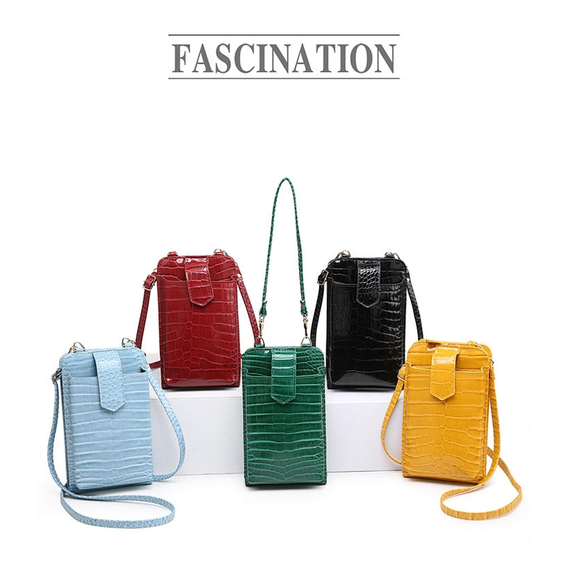Fashion embossed crocodile leather cell phone crossbody bag wallet mobile phone bags cases