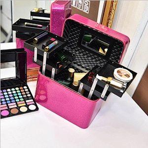 Portable Cosmetic Box Waterproof Toiletries Organizer, Professional PVC Travel Cosmetic Organizer Makeup Brush Case