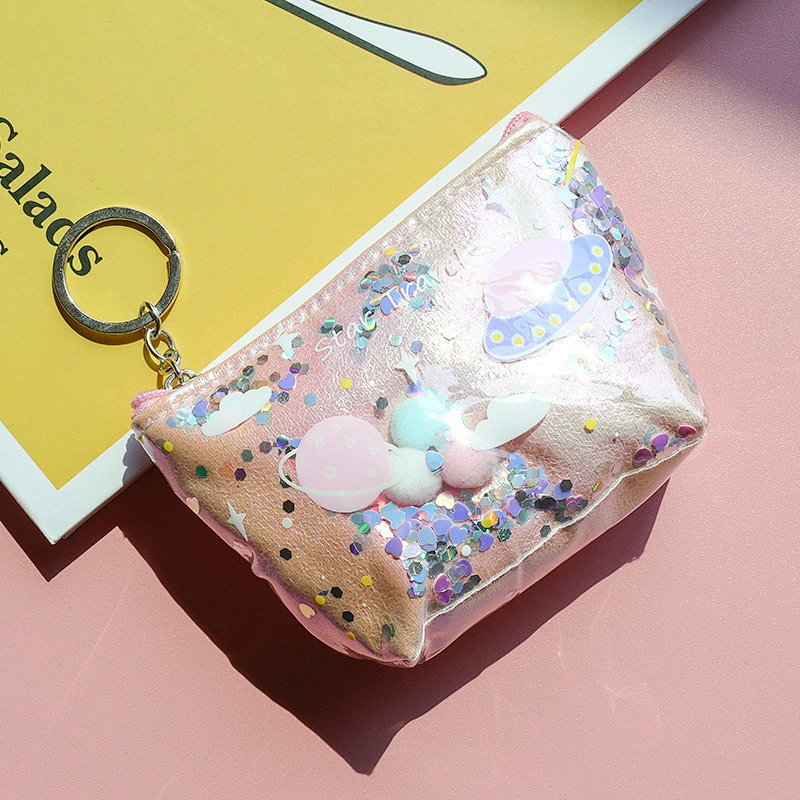 Cute Japanese Planet Quicksand Cosmetic Bag Girl Heart Portable Small Coin Purse